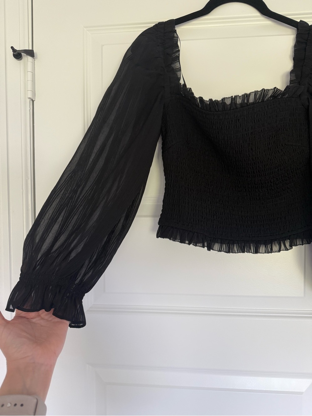 Astr Black Smocked Square Neck Puff Sleeve Top - Picture 4 of 5